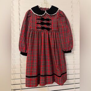 Bonnie Jean Girls 5 Red Plaid Christmas Dress Black Velvet Collar Holiday Outfit